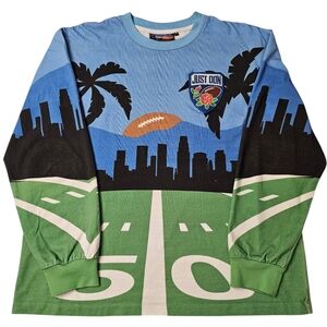 Just Don Long Sleeve T-shirt Mens XL Football Field City Scape Palm L/S Tee